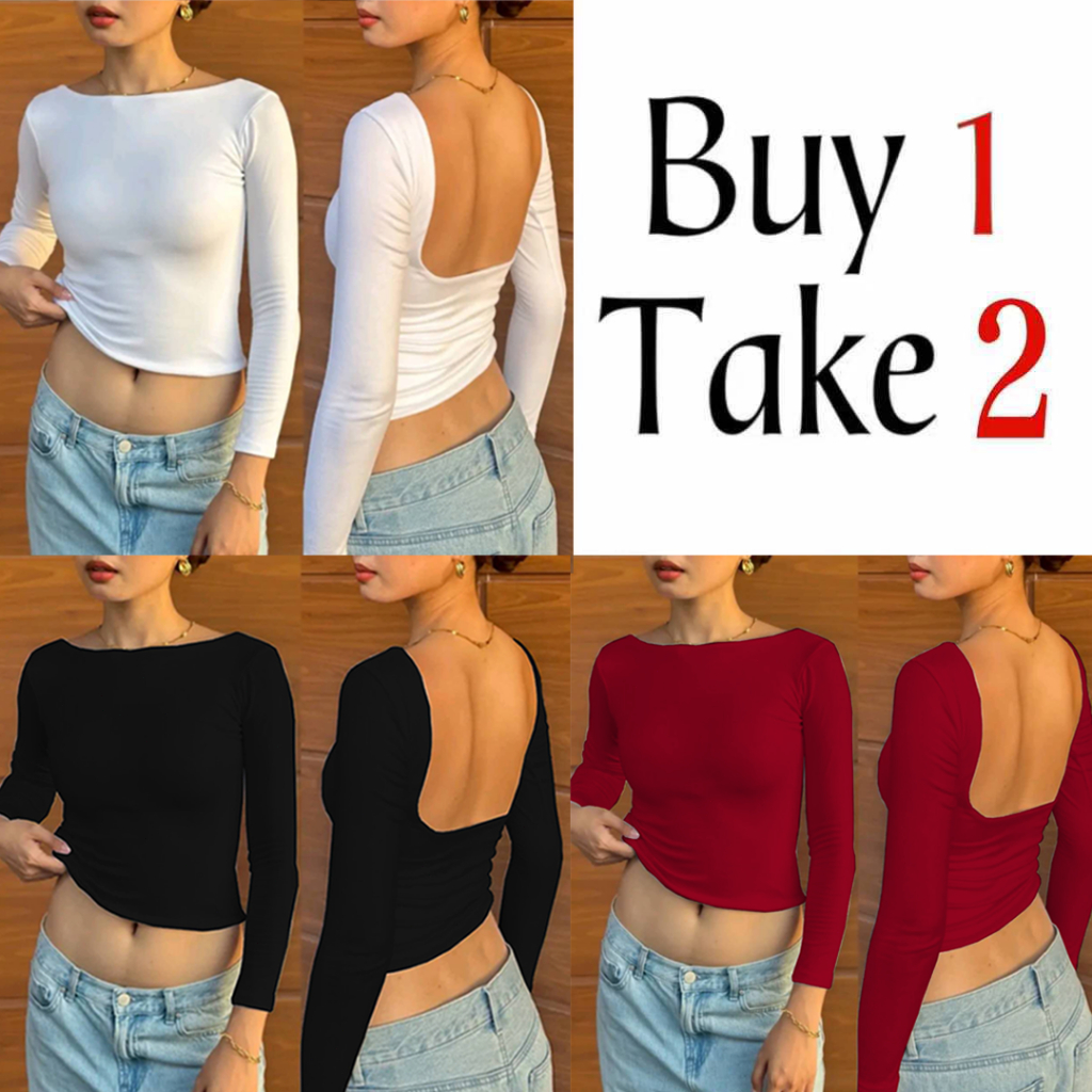 Buy 1 Take 2(Total of 3) Mable Midback Long Sleeves Back less Double ...