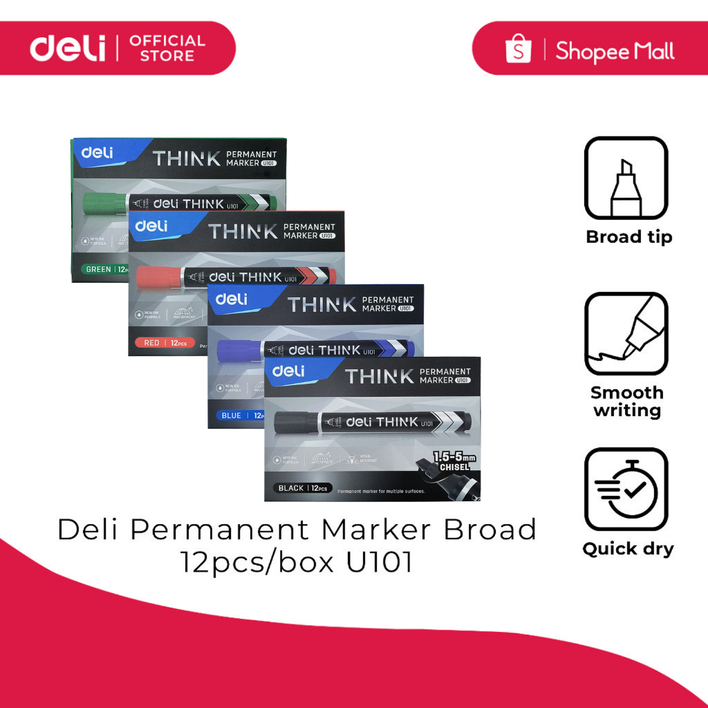 Deli U101 Permanent Marker Broad 12pcs/box | Shopee Philippines