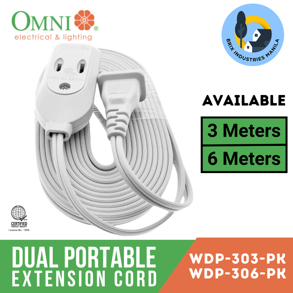 Omni Dual Portable Extension Cord Set 3 or 6 Meter Wire #WDP-303-PK # ...