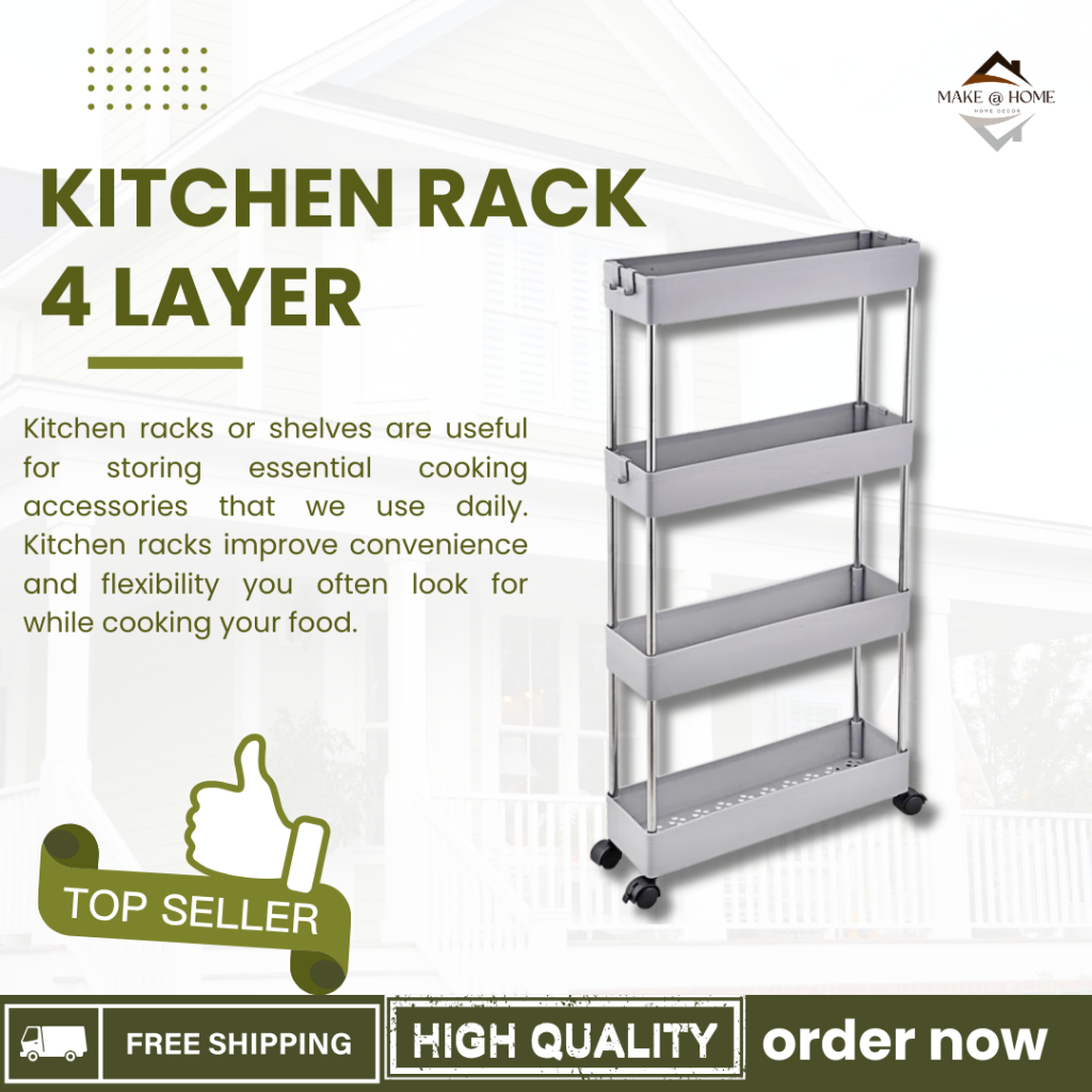 SYH 4 Layer Gap Kitchen Storage Rack Slim Slide Tower Movable Assemble ...