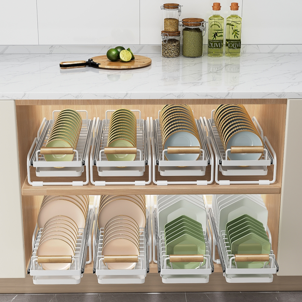Drawer type dish rack slide cabinet drain shelf kitchen organizer two ...