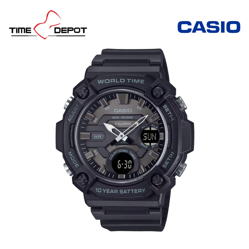 Casio Orologio AEQ-120W-7AVCF - Analogico-Digitale, 100m, Telememo, 30 Città, 10 Anni Batteria