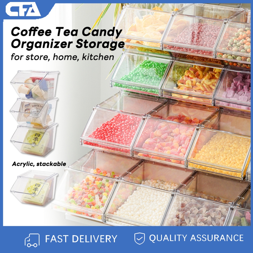 Acrylic Candy Coffee Organizer Container Box With Flip Lid Stackable ...