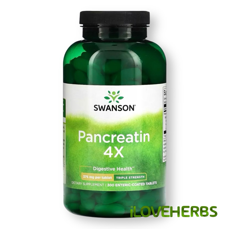 Swanson, Pancreatin 4X, Triple Strength, 375 mg, 300 Enteric-Coated ...