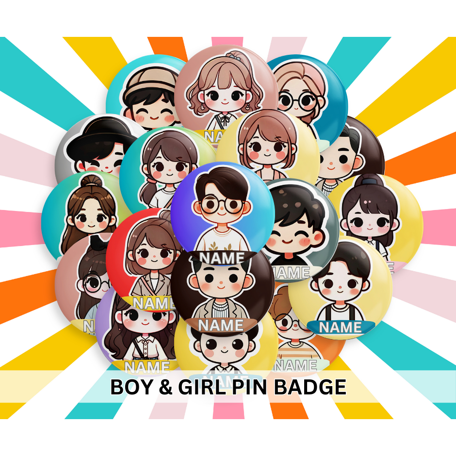 Customized Cute Boy & Girl chibi design badge pin | Shopee Philippines