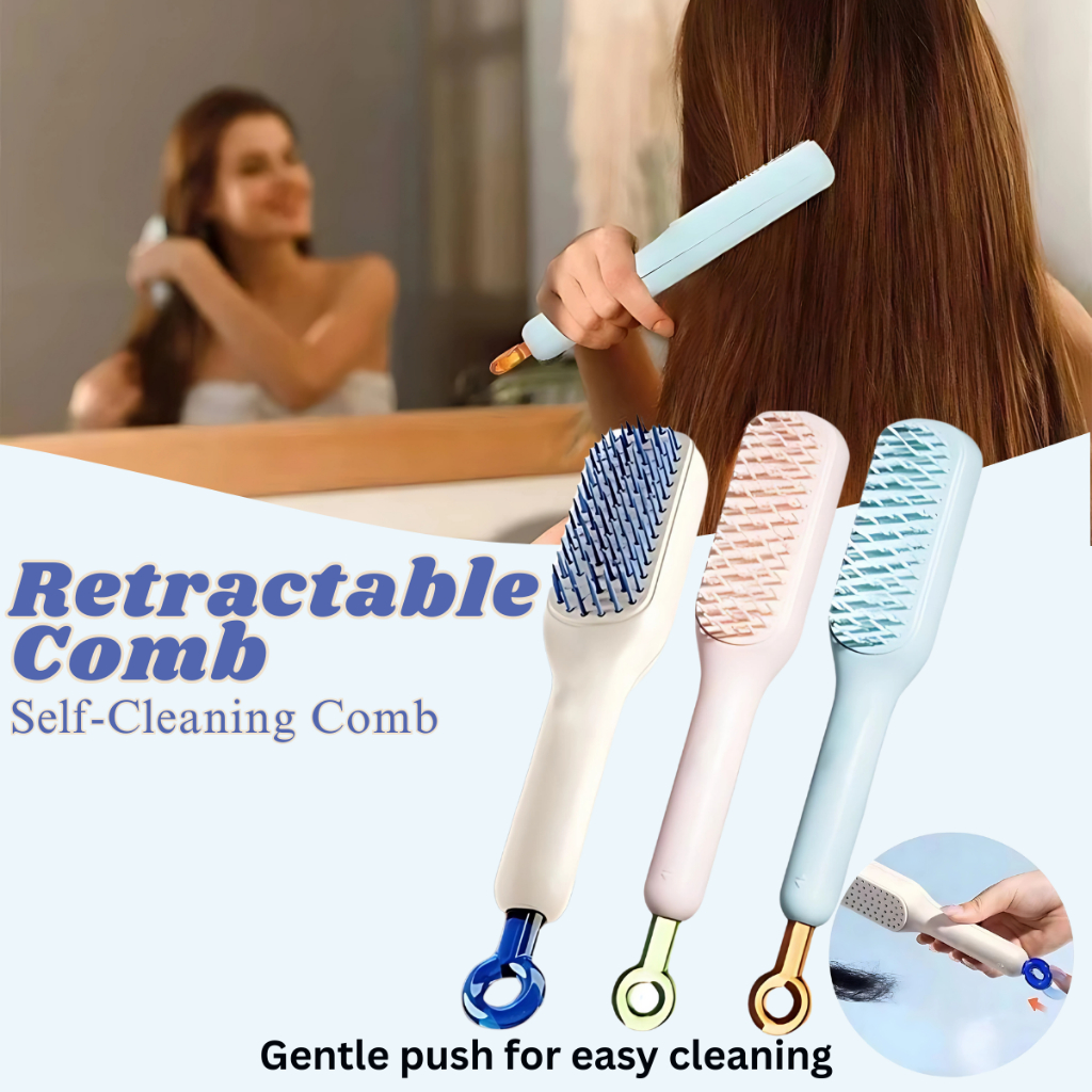 Pop- Retractable Comb Self Cleaning Hair Brush Comb - Anti-Static ...