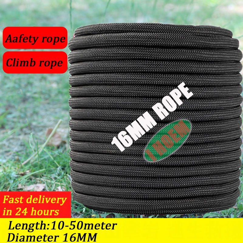 10M-50M length and 16MM diameter Pure Black Nylon rope Outdoor safety ...