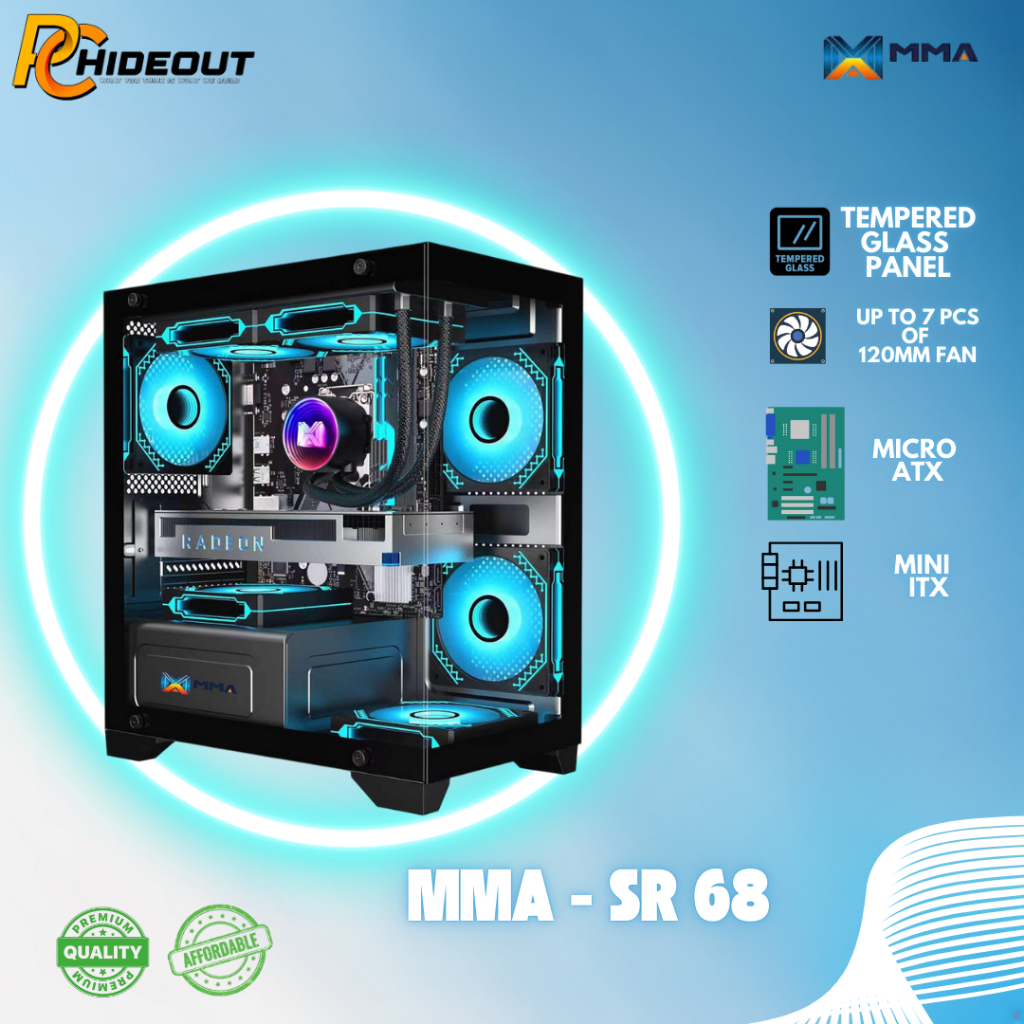 MMA - SR 68 White Gaming PC Case (Tempered Glass Panels) (M-ATX, M-ITX ...