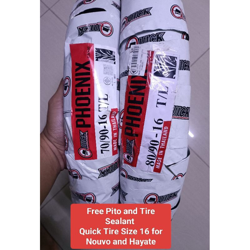 Quick Tire Phoenix Size 16 Tubeless for Nouvo and Hayate 70/90-16 & 80/ ...