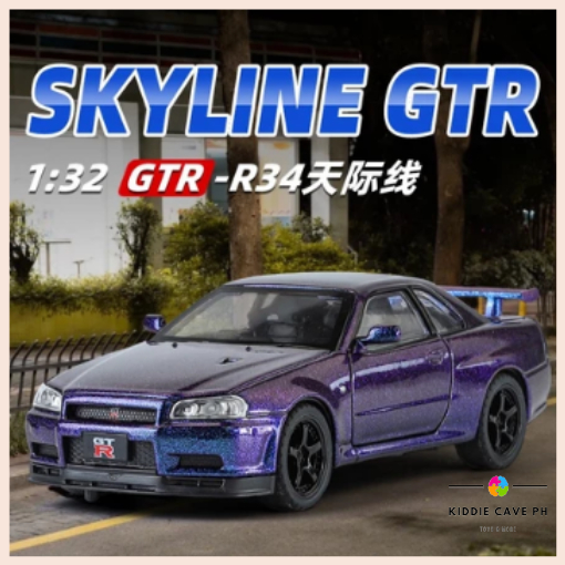 thumbnail interactive-video image 1 of 1:32 Nissan Skyline GTR R34 Alloy Scale Model Car Diecast Metal Vehicle Sound＆Light Collectible Children Toy Gifts 1 of 11