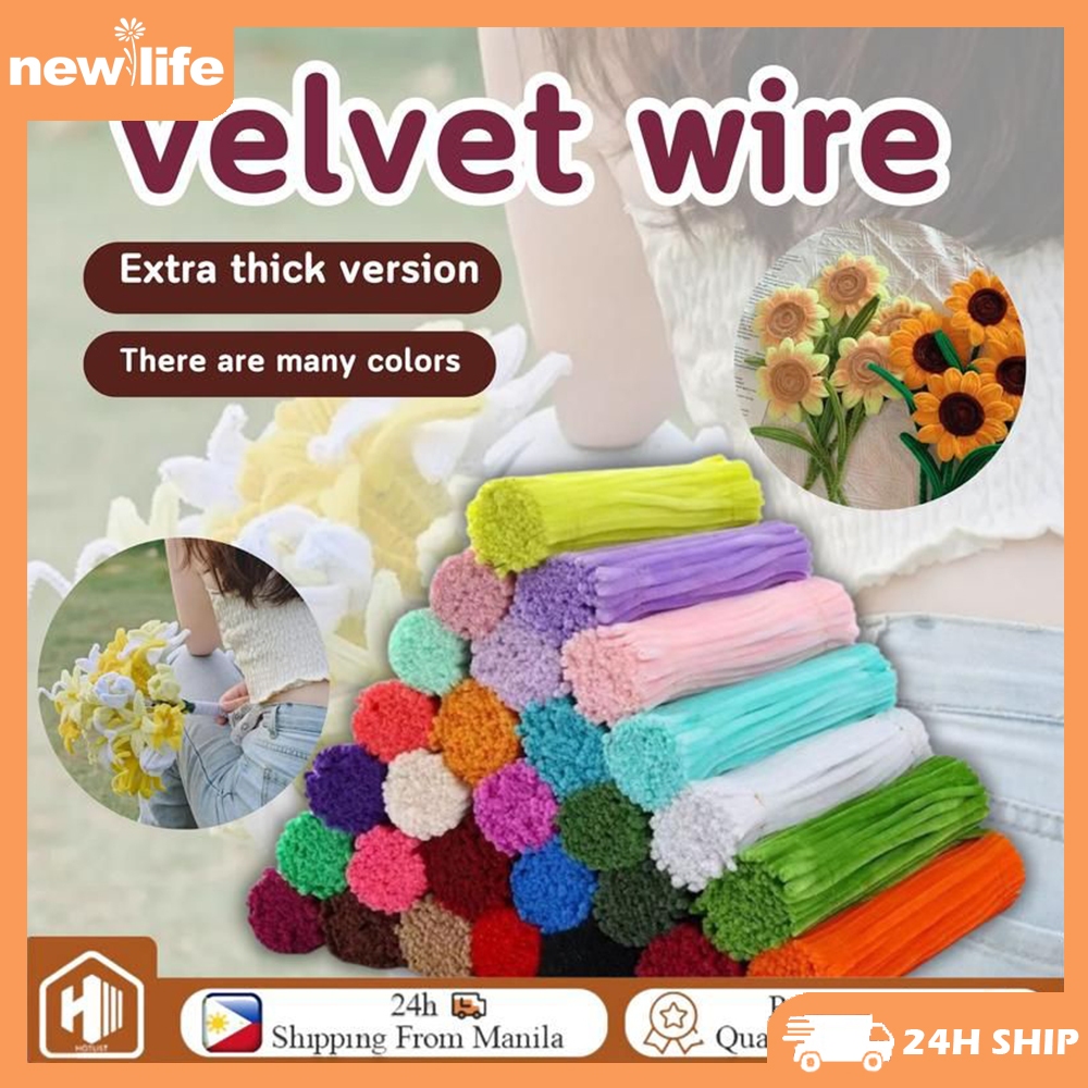 100Pcs Colorful Dense Fuzzy Wire Pipe Cleaner Craft Flower Chenille ...