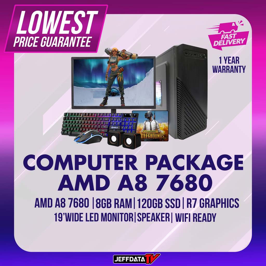 COMPUTER SET AMD A8 7680 8GB/120GB SSD 19 WIDE LED KBMS WITH FREE ...