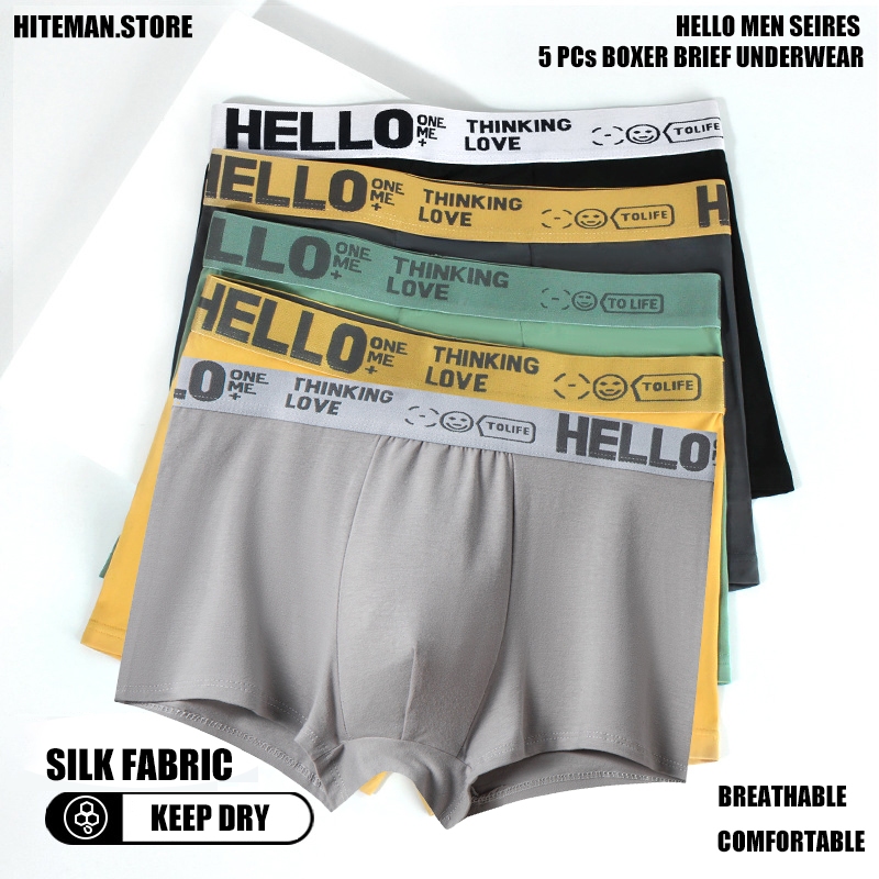 HELLO MEN Series Cotton Boxer Underwear 5 PCs L-3XL Men's Boxer Brief ...