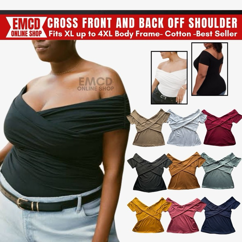 Amber Plus Size Ruched Cross Front Off Shoulder Blouse Top | Shopee ...