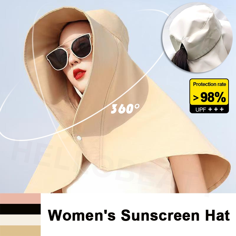 SPF 98% Women's Sunscreen Hat With Neck Cover Sombrero Shawl Bucket Hut ...