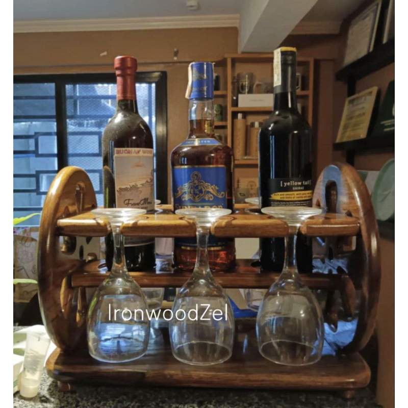 Magkuno 11x16 Wheel wine rack - Wooden *6 wines & 6 wine bottles ...