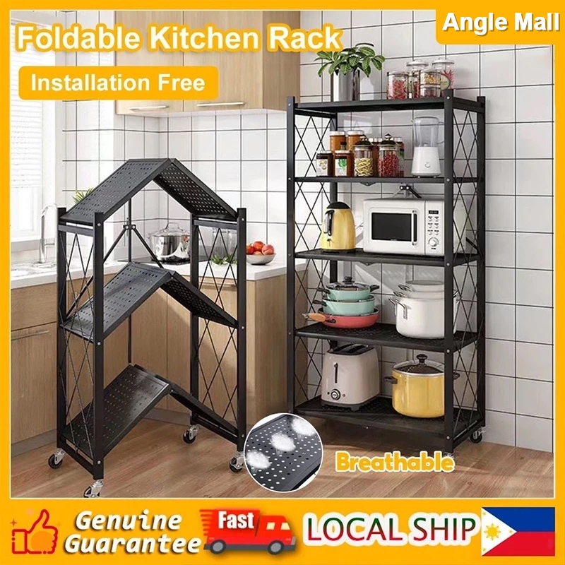 Foldable Kitchen Rack Organizer 3/4/5 Layer Metal Rack Kitchen Home ...