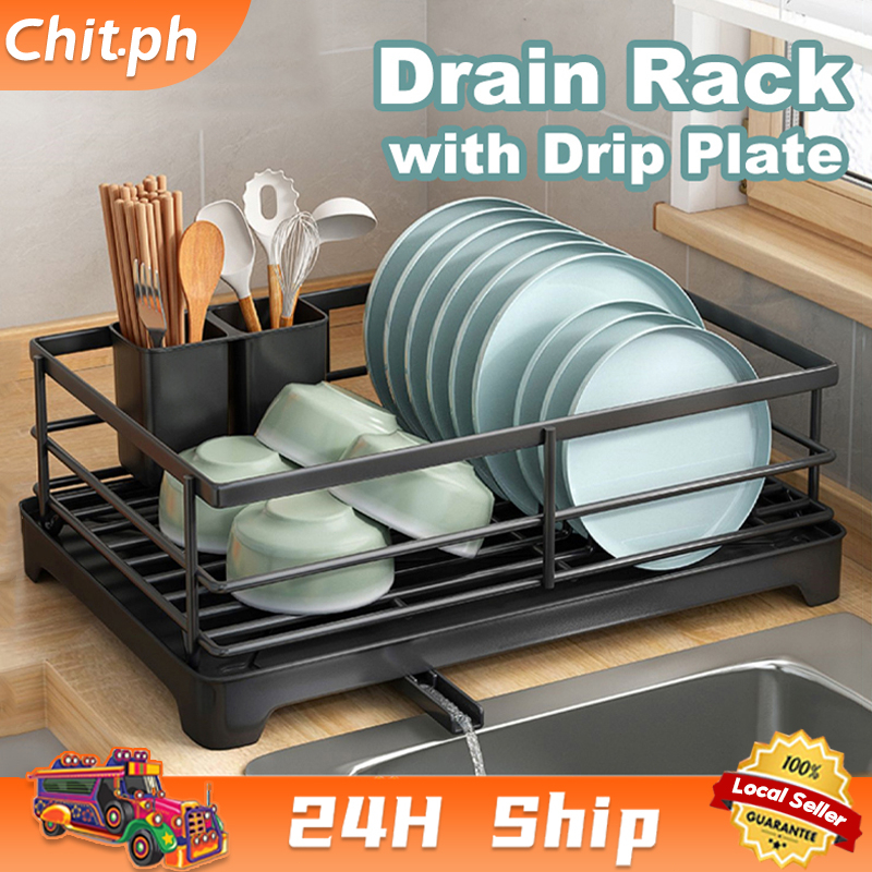 CHIT Dish Rack with Drip Plate Rotatable Drain Rack Stainless Dish ...