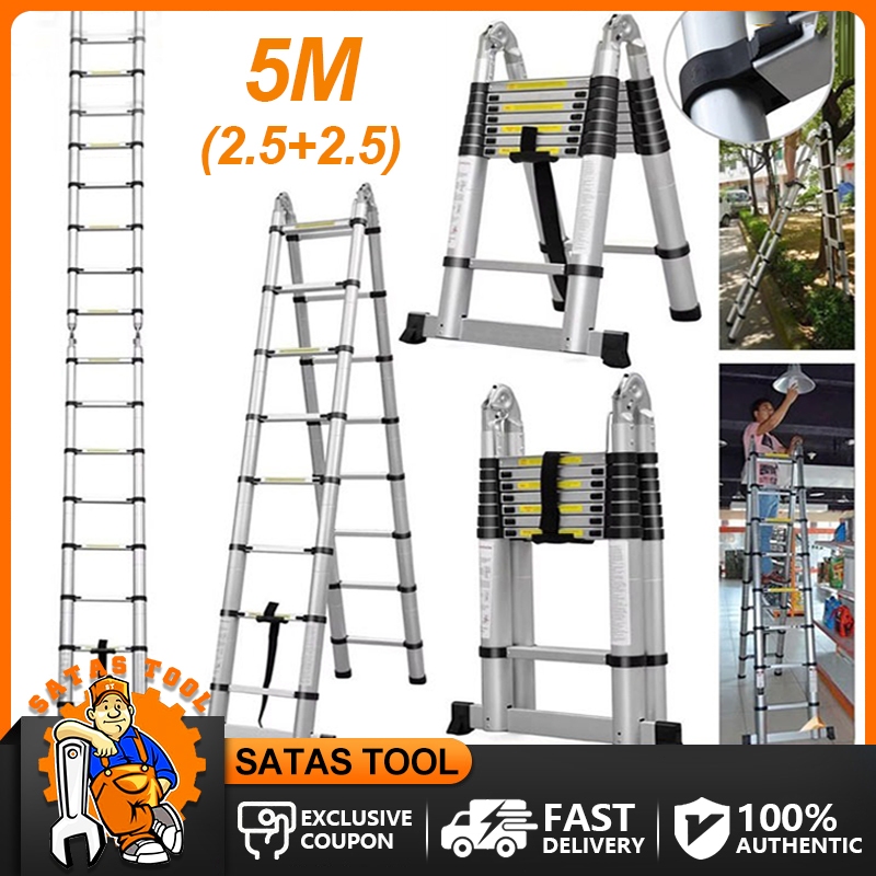 5M Multi-Purpose Telescopic Aluminium Ladder,Extendable Folding Ladder ...