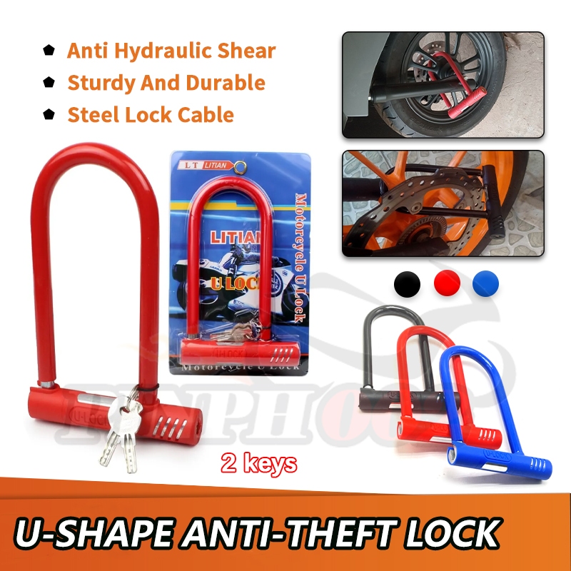 Heavy Duty Motorcycle Anti-theft Lock With 2 Keys U-shape Universal ...