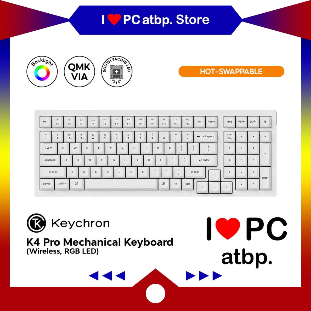 Keychron K4 Pro White QMK Mechanical Keyboard 96% ,RGB LED, Keychron K ...