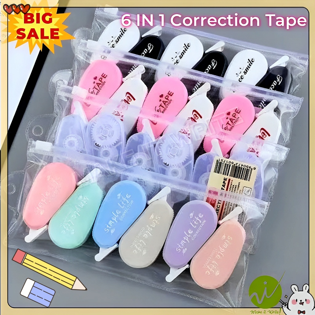 6pcs Correction tape set Various With Clear Bag silent Correction ...