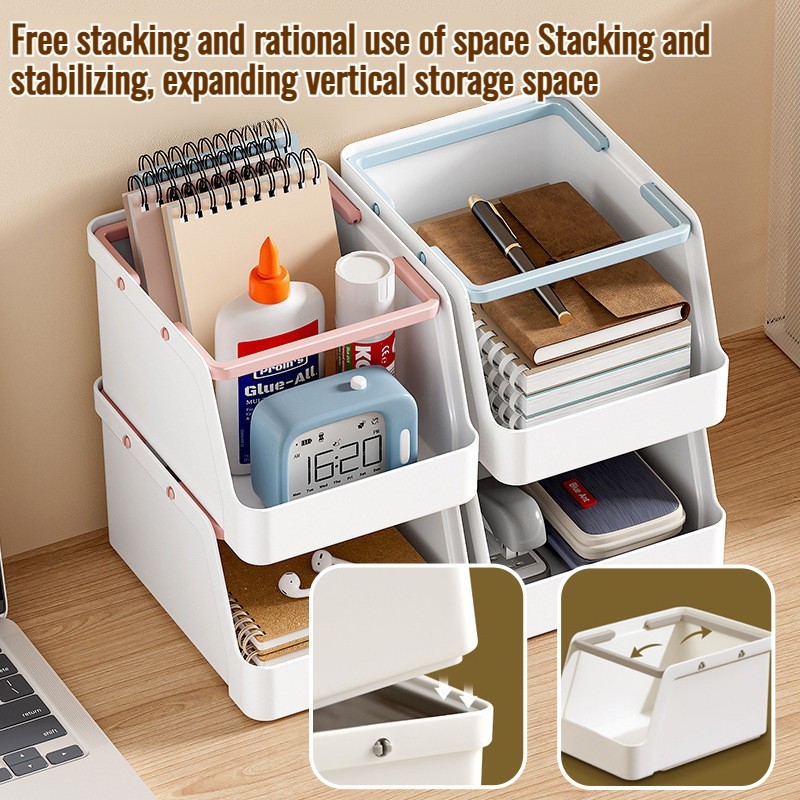 Stackable Plastic Storage Box Multifunctional Organizer for Office Desk ...