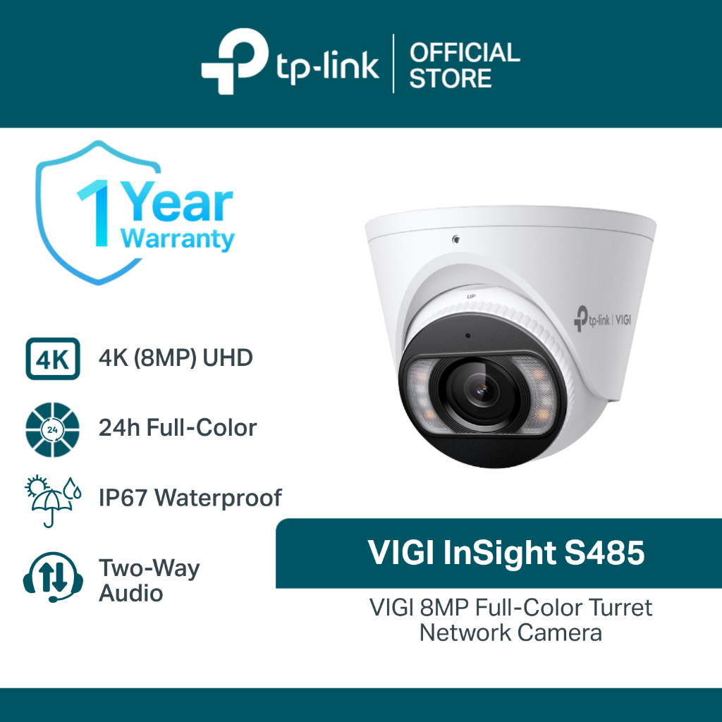 TP-Link | VIGI | INSIGHT S485 | 8MP | Full-Color | Turret Camera | Two ...