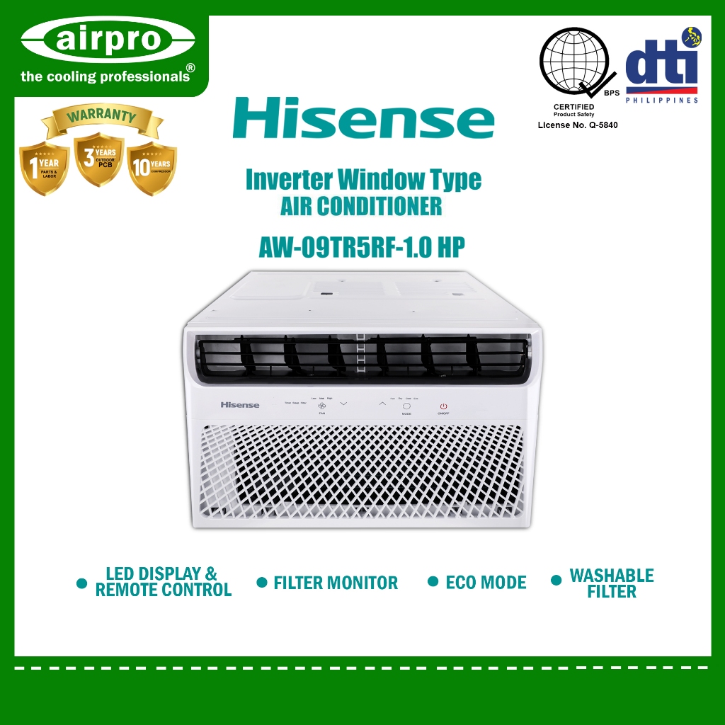 HISENSE 1.0 HP WINDOW TYPE INVERTER AW-09TR5RF | Shopee Philippines