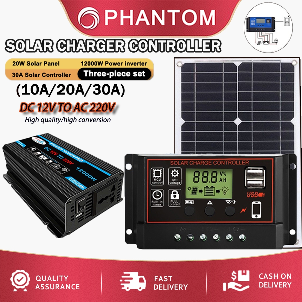 12/24V Solar Panel Regulator Charge Controller 10/20/30A PWM with LCD ...