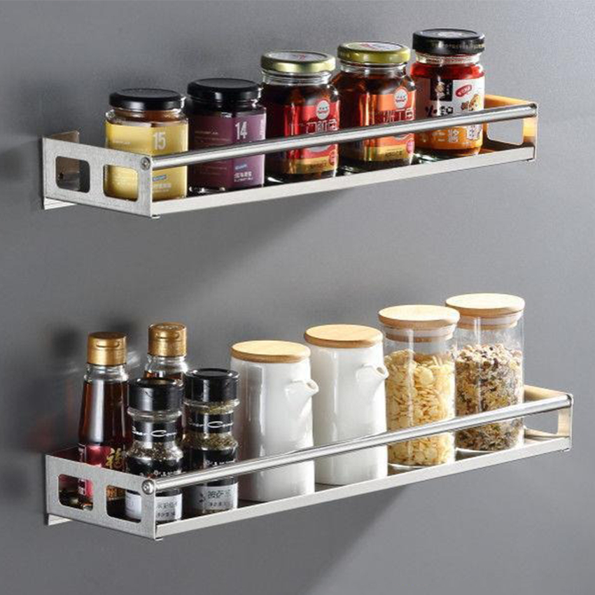 Stainless Steel Wall-Mounted Kitchen Seasoning Rack Shelf Organizer ...