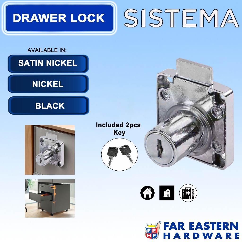 SISTEMA Drawer Lock Black | Satin Nickel | Nickel | Shopee Philippines