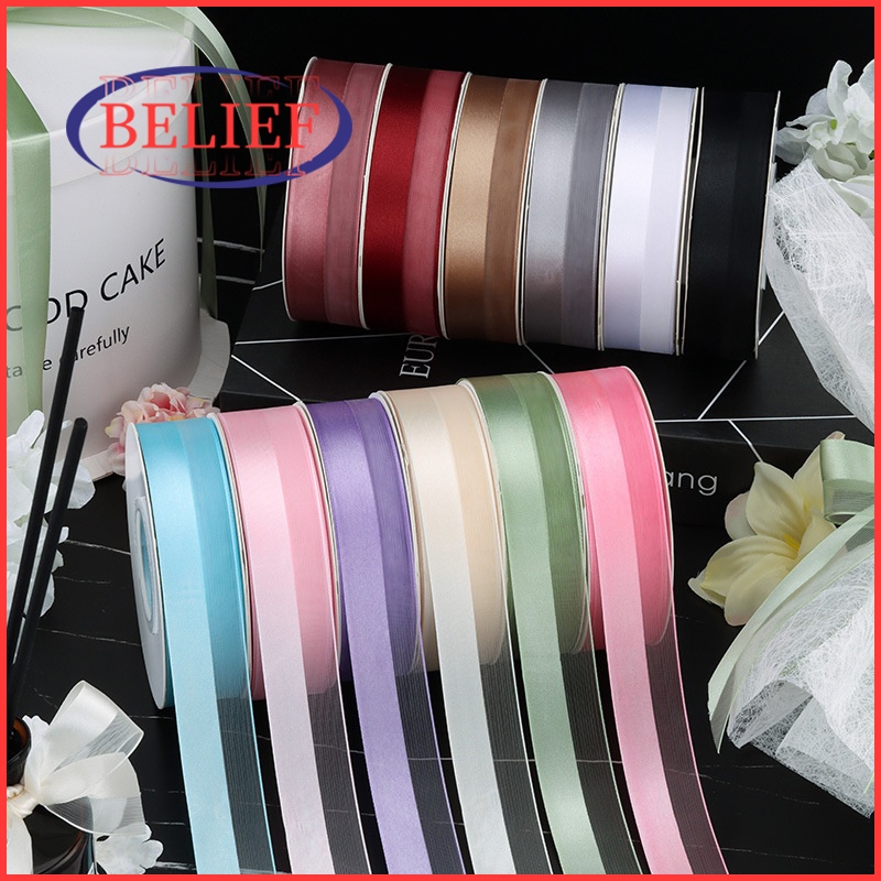 2.5cm(25 yards/roll) Half Satin Ribbon Sheer Satin Ribbon Bouquets Gift ...
