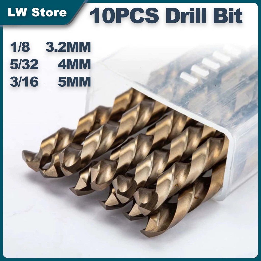 10pcs Heavy Duty HSS Cobalt Drill Bit Set for Metal, Stainless Steel ...