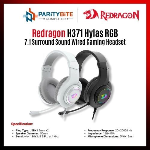Redragon H371 Hylas 7.1 Surround Sound RGB USB Wired Gaming Headset ...