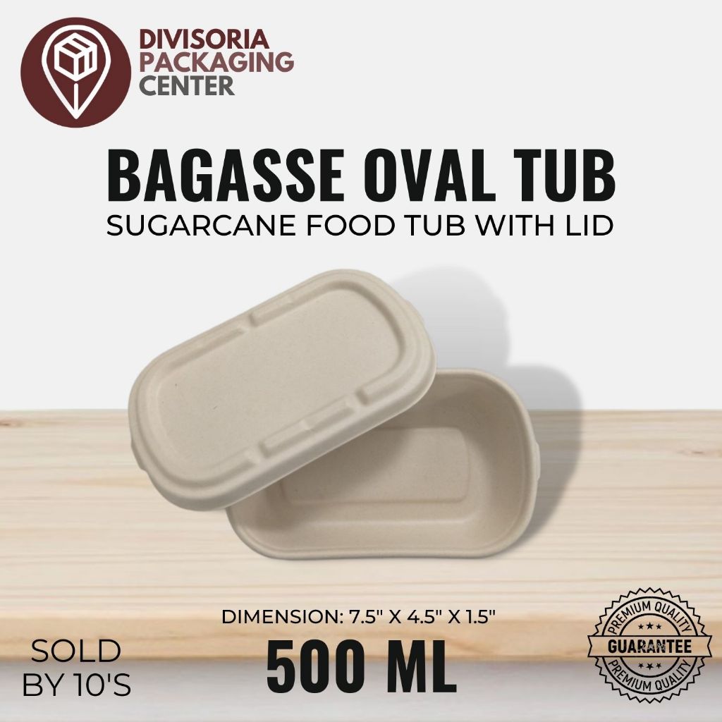 (10pcs) 500ml Bagasse Sugarcane Oval Tub w/ lid Takeout box/ Eco ...