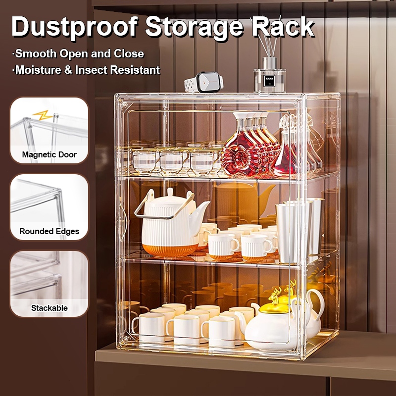 3 Layers Magnetic Dustproof Cup Display Case Transparent Acrylic ...