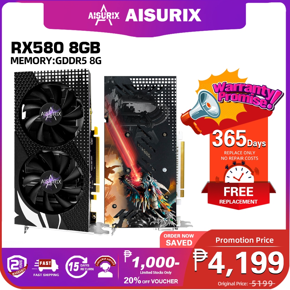 AISURIX RX580 8G Graphics Cards AMD GDDR5 GPU 256Bit 2048SP Computer PC ...
