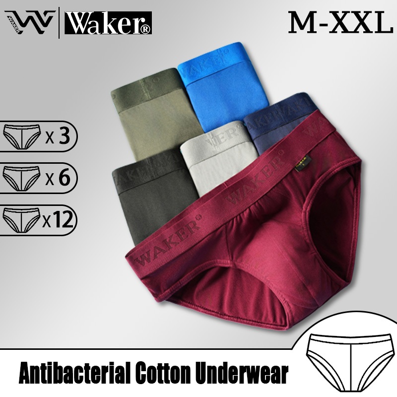 ⭐WAKER COD Brief For Men Makapal Bref For Man 3/6/12Pcs Cotton-Spandex ...
