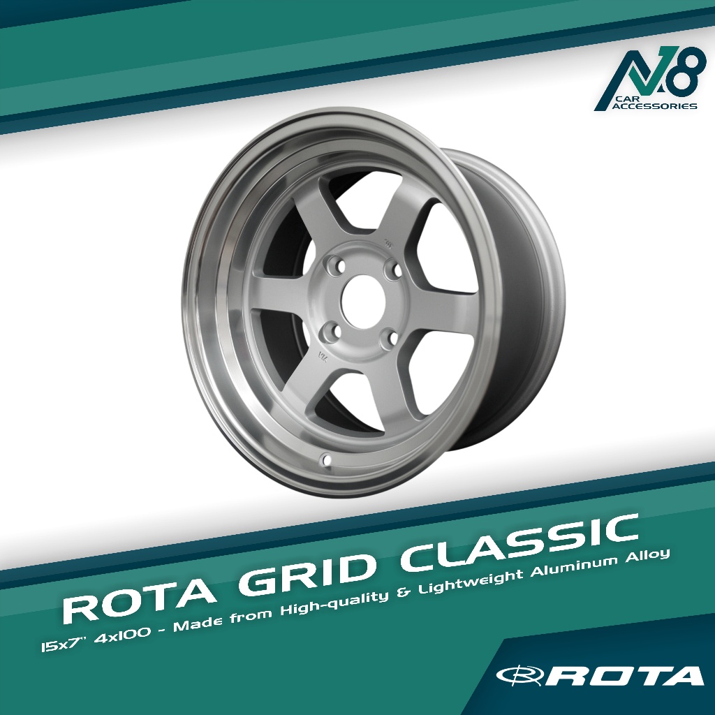 ROTA GRID Classic 15x7 4x100 ROYAL LIP PLAIN SILVER Wheels Genuine ...