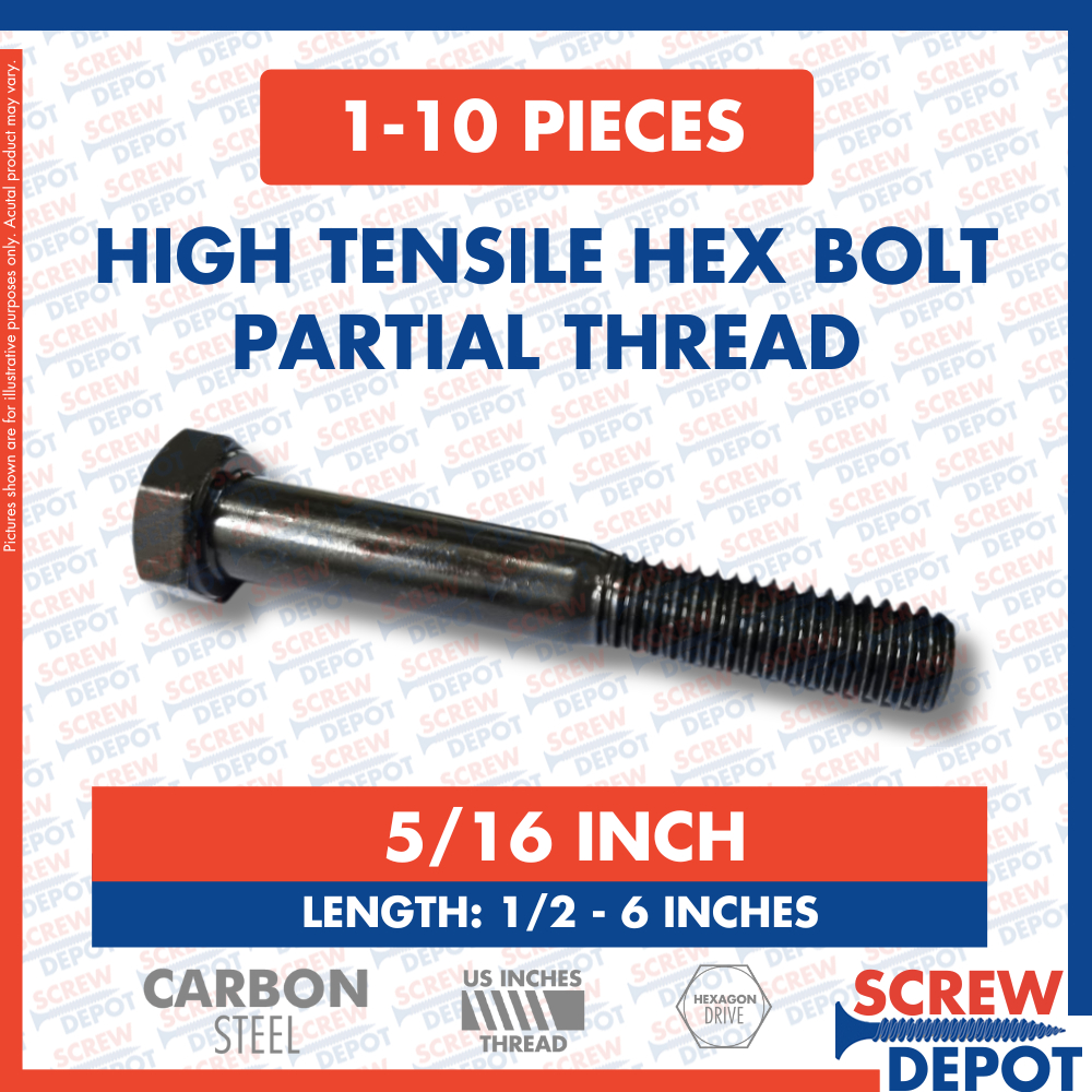 1-10PCS 5/16 INCH HT Hex Bolt or High Tensile Hexagonal Bolt or Graded ...