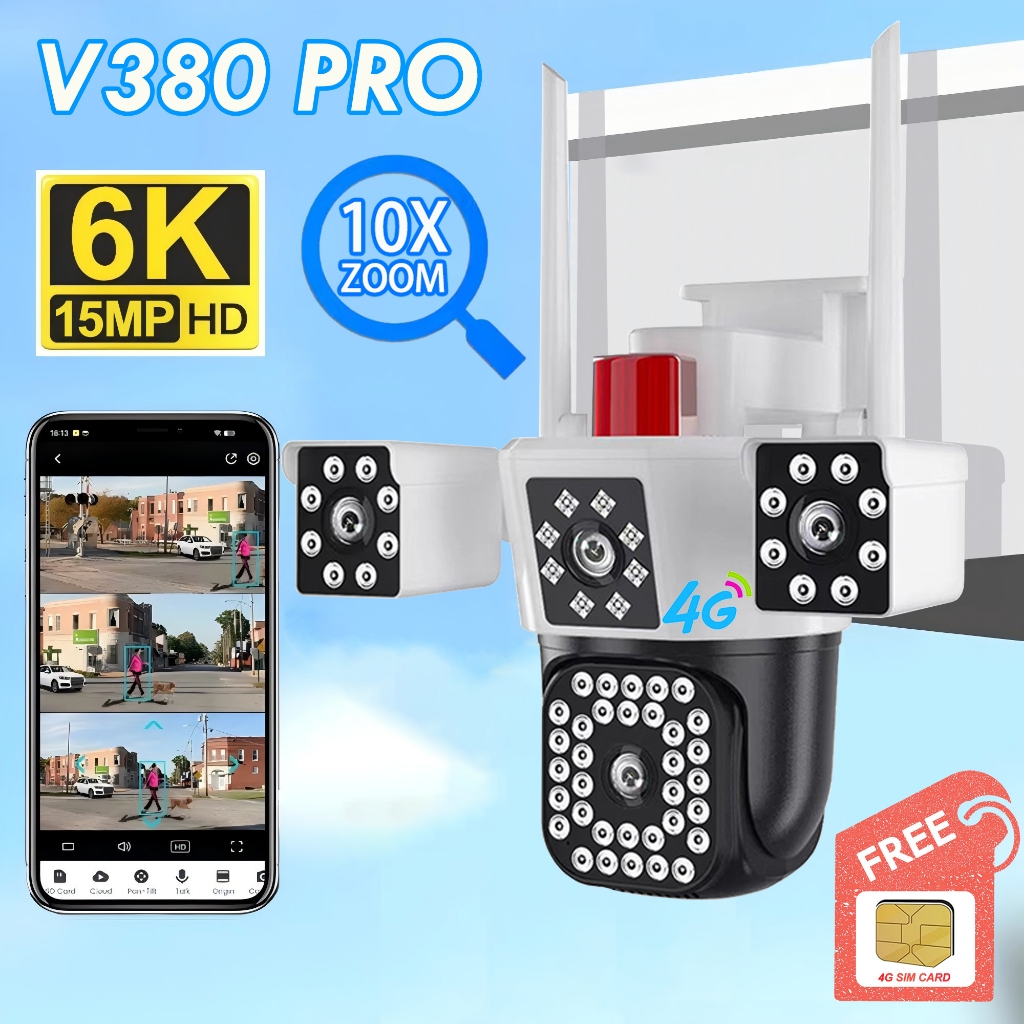 Three Lens V380 4G SIM Outdoor Waterproof CCTV no wifi needed 10X Zoom ...