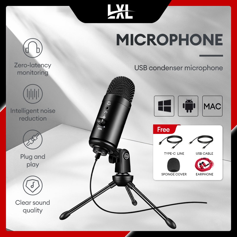 LXL USB Condenser Microphone for PC Recording Vlogging Videoke Studio ...