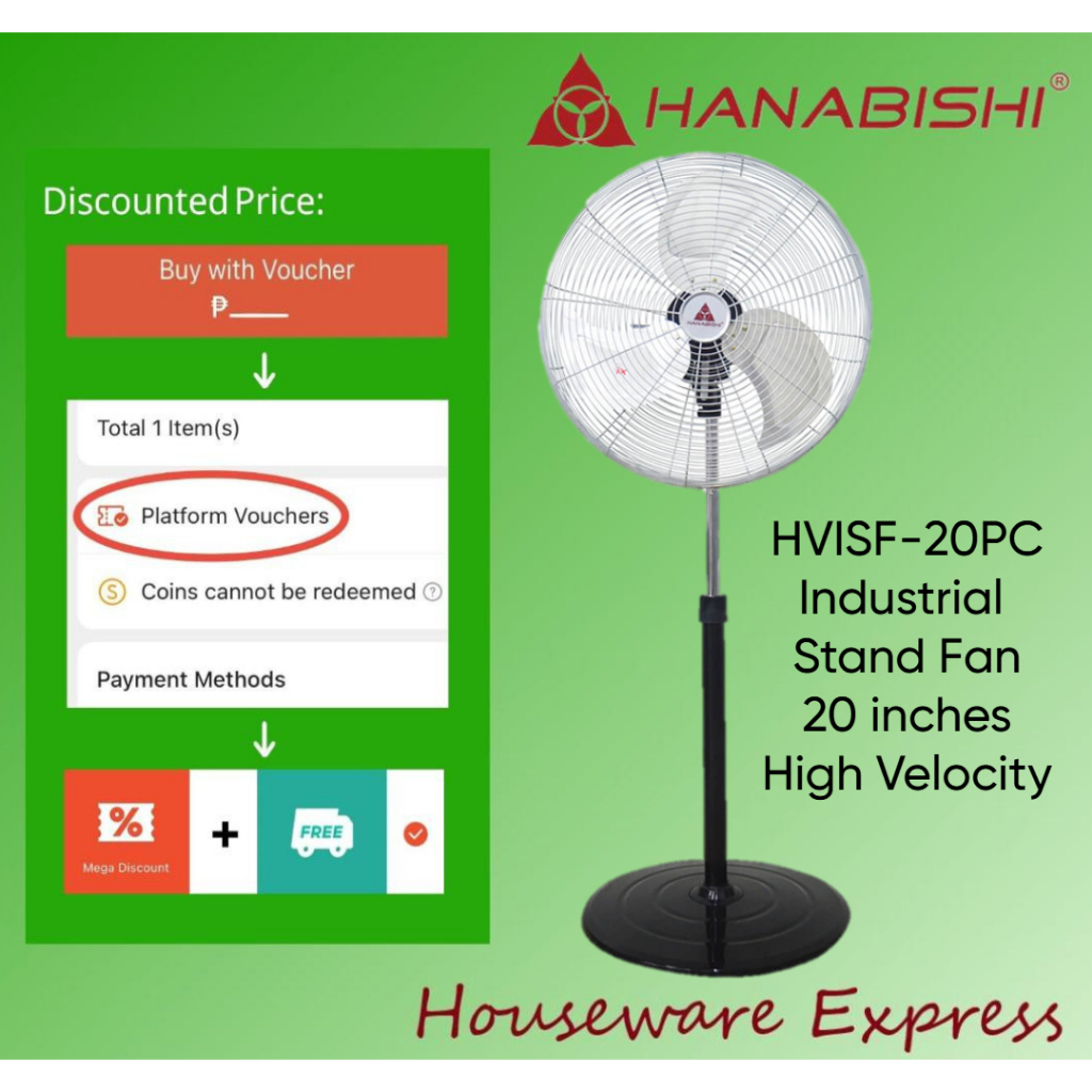 Hanabishi HVISF-20PC High Velocity Industrial Stand Fan 20