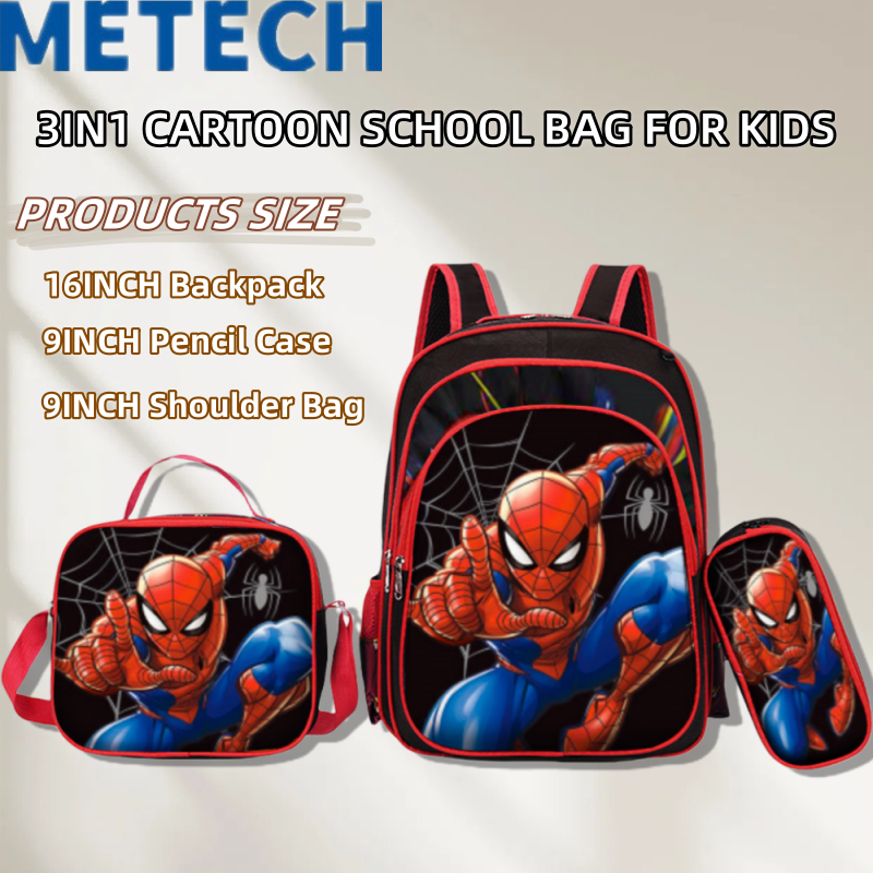 METECH 3 In 1 3D Cartoon Kids Backpack Lunch Box Pencil Case Beg School ...