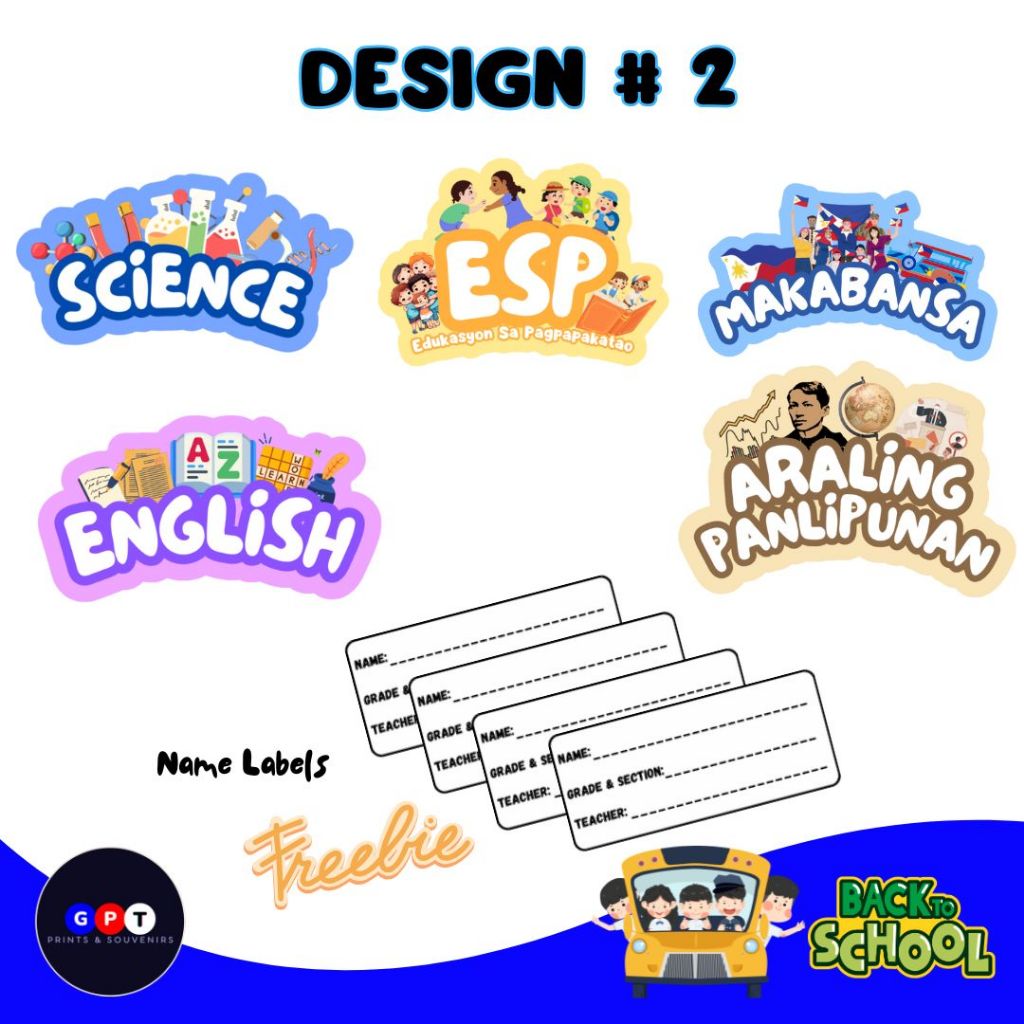 STICKER SUBJECT LABELS - Machine Cut - Design #2 w/free name label ...