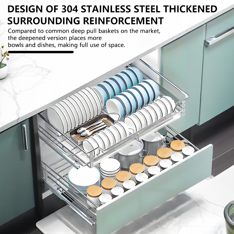 Kitchen pull out 304 stainless metal with tray dish organizer Storage ...