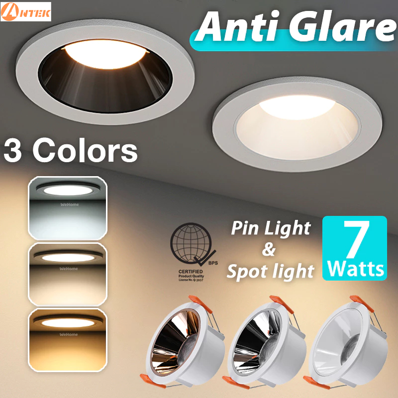 LED Anti Glare Pin Light Downlight for Ceiling Tri Colors 7Watts Slim ...