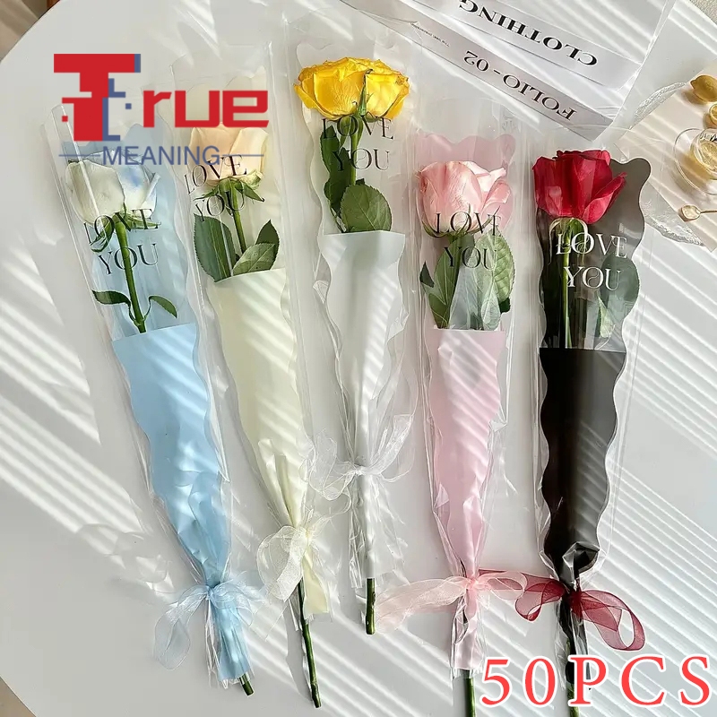 50pcs Bouquet Bag Flowers Wrap Bag Single Rose DIY Gift Floral