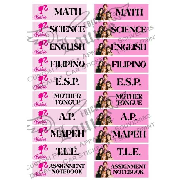 10 SUBJECTS STICKER LABEL BATCH 1 | Shopee Philippines